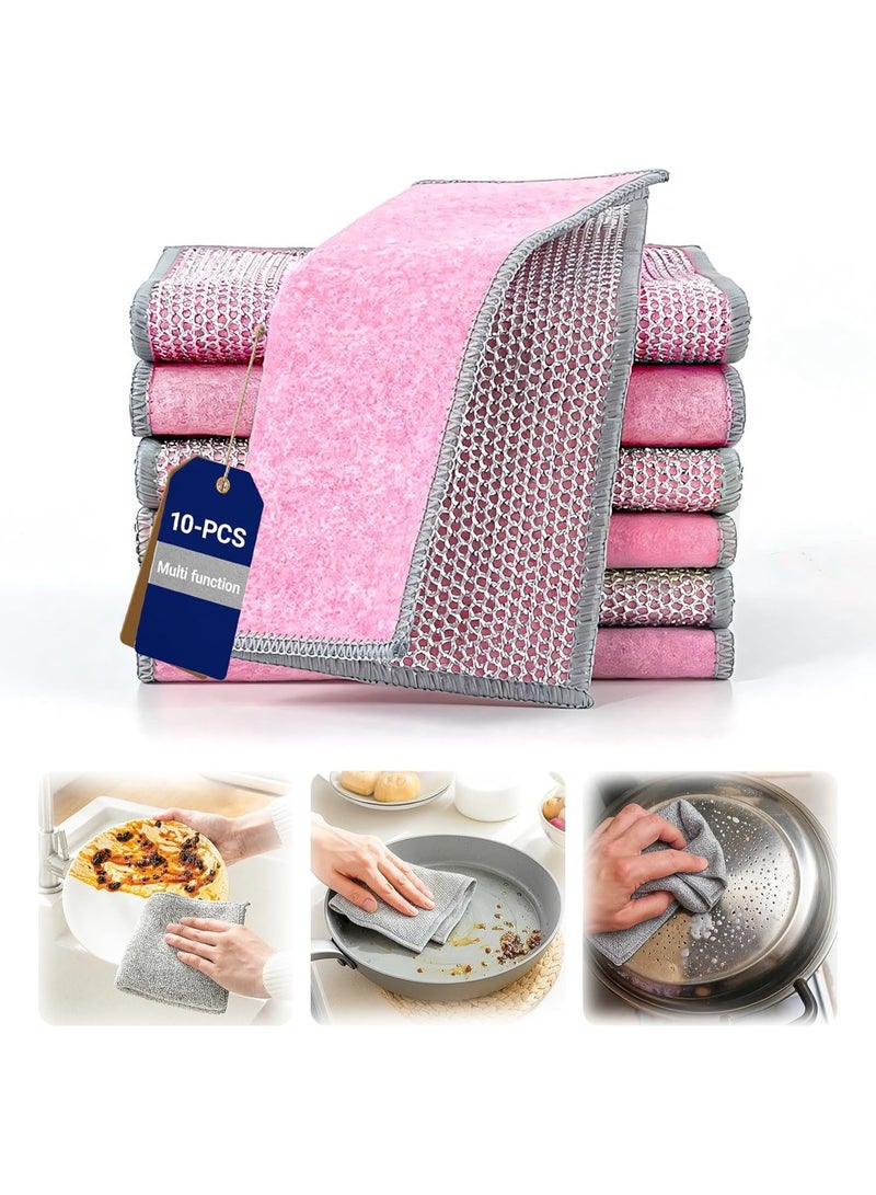 KASTWAVE Non Scratch Wire Dishcloth, 10PCS Double Layer Multipurpose Wire Dishwashing Rag for Wet and Dry, Multifunctional Powerful Cleaning Dish Rags for Cookware, Sinks, Dishes, Stove Tops - Image 1